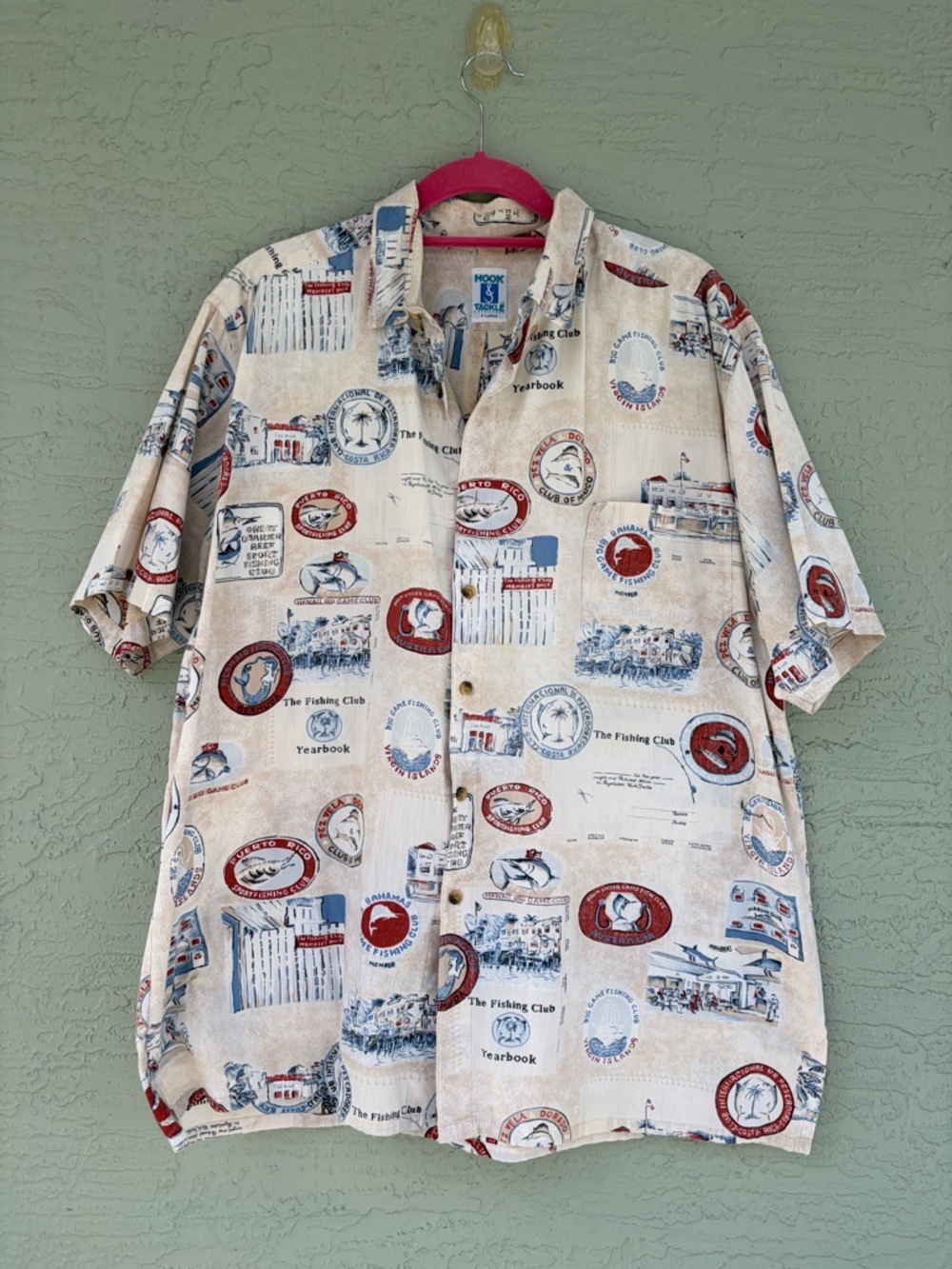 Hook & Tackle Outfitters Shirt Mens XL Button-Up Short Sleeve Stamp